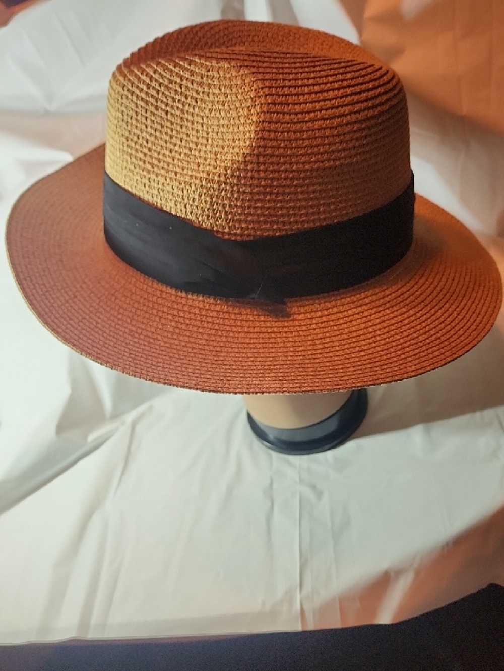 Classic Straw Fedora with Black Band - Picture 4 of 6